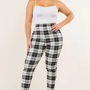 Plus Size Black And White Plaid High Waisted Pants Pants Jumpsuits